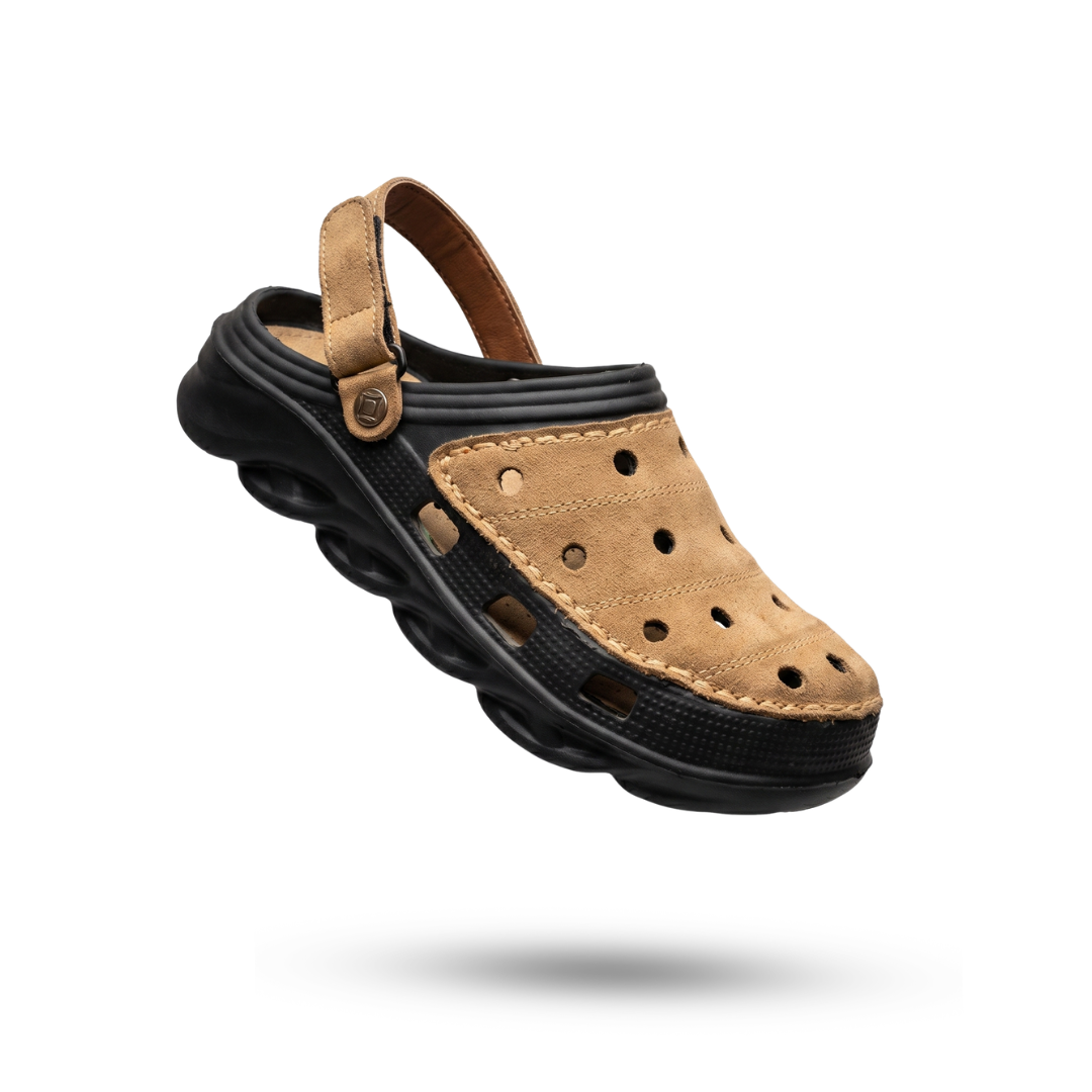 Suede Leather Clogs | Camel